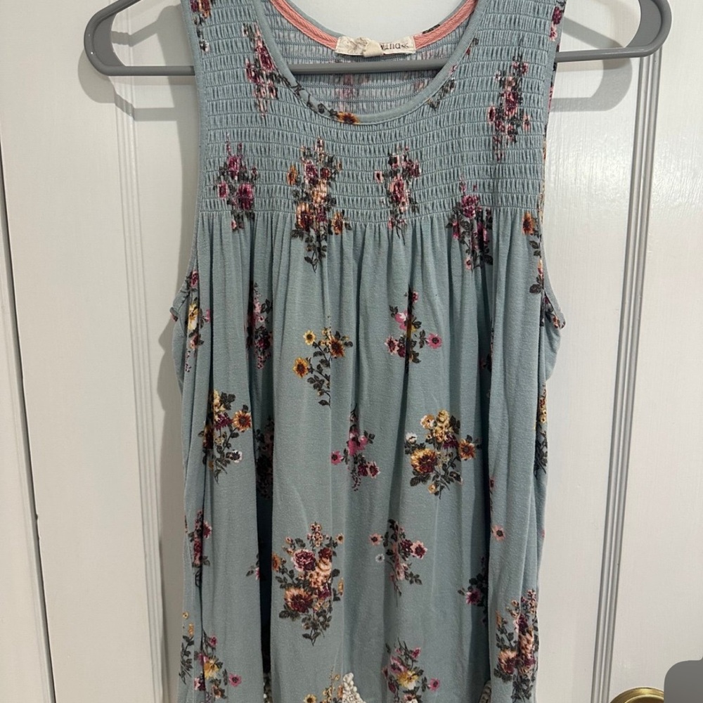 Rewind Floral Tank Top - Light Blue and Pink
